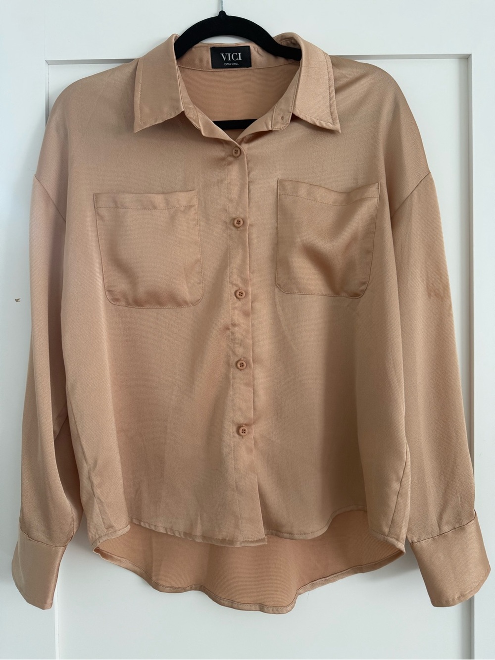 VICI Taupe Button-Down Shirt with Front Pockets